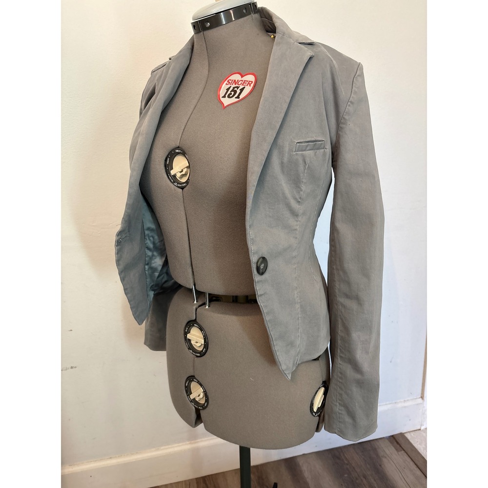 Diesel Blazer Women Size S Grey Excellent Quilted Shoulder Single Button Jacket